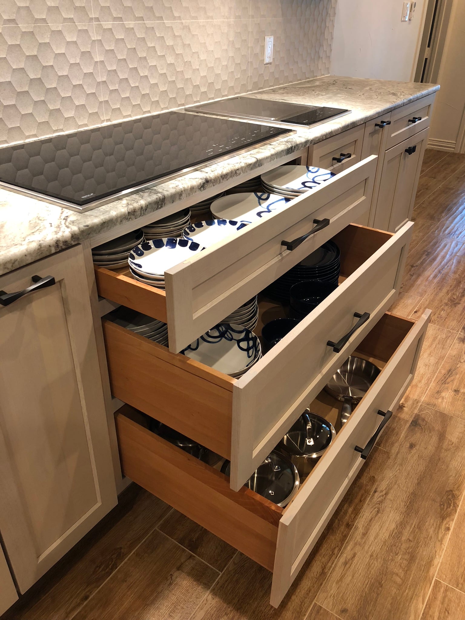 Kitchen open drawers