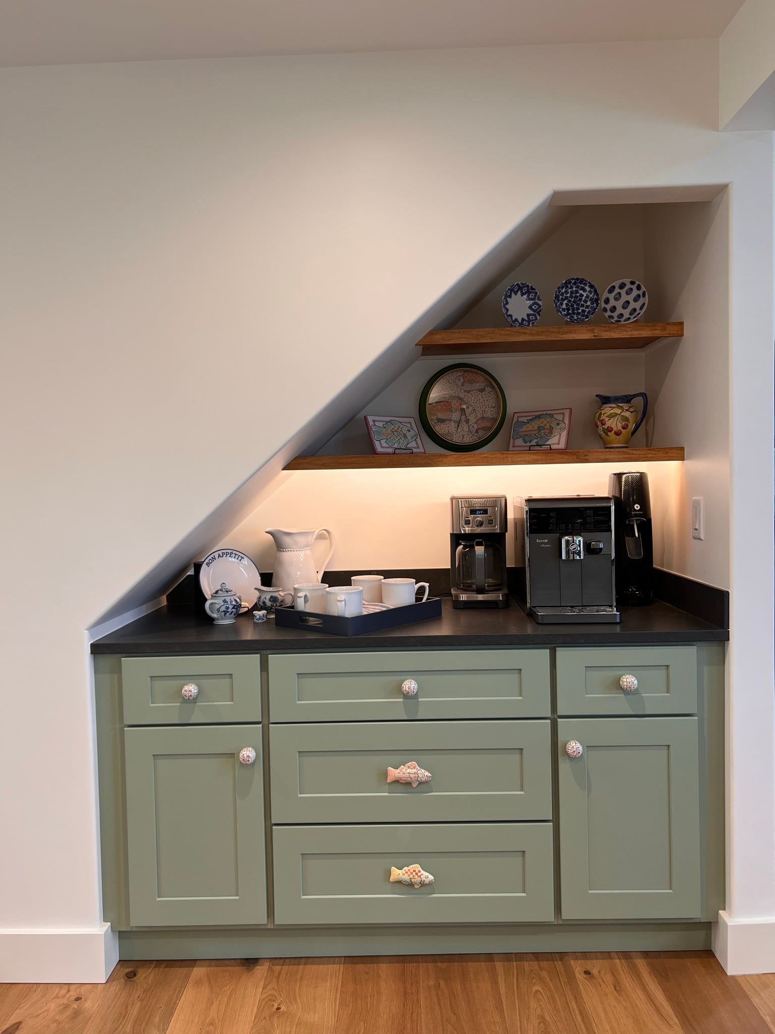 Coffee bar nook under stairs